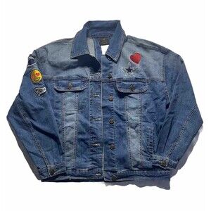 NFL Apparel Juniors New England Patriots Denim Jean Jacket embroidered Size L